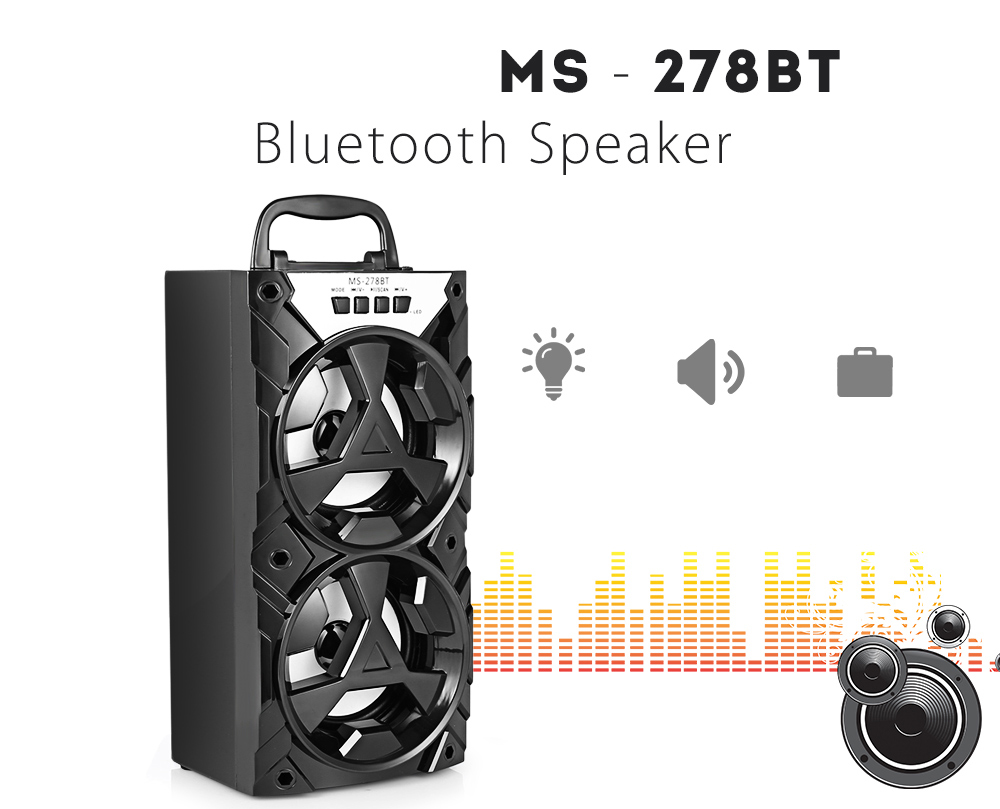 MS - 278BT Bluetooth Speaker with LED Light Portable Wireless Player- Black