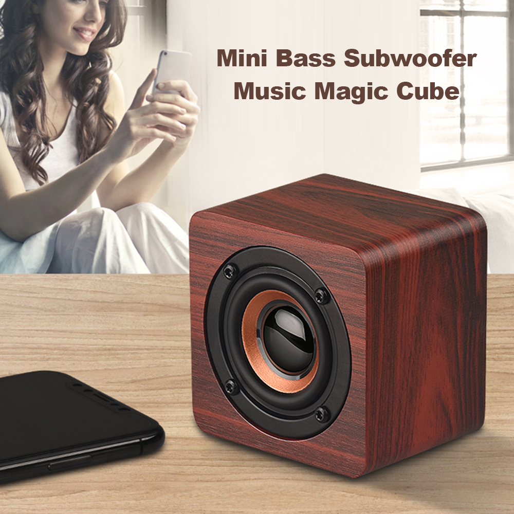 Mini Bluetooth Speaker USB Rechargeable Wooden Wireless Portable Bass - Apricot