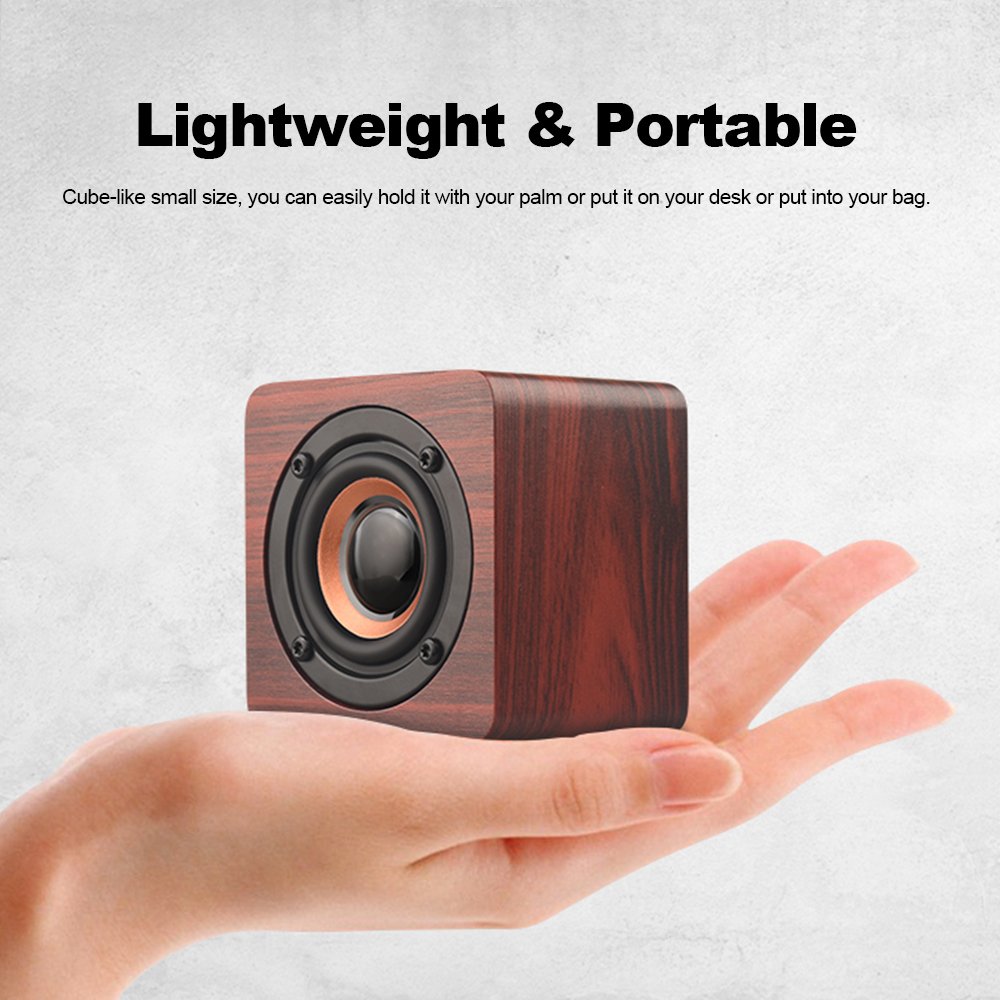 Mini Bluetooth Speaker USB Rechargeable Wooden Wireless Portable Bass - Apricot