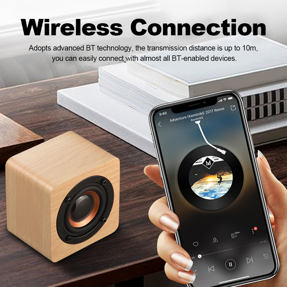 Mini Bluetooth Speaker USB Rechargeable Wooden Wireless Portable Bass - Apricot