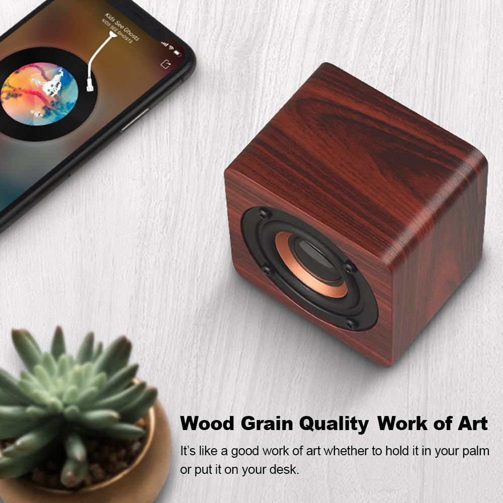 Mini Bluetooth Speaker USB Rechargeable Wooden Wireless Portable Bass - Apricot