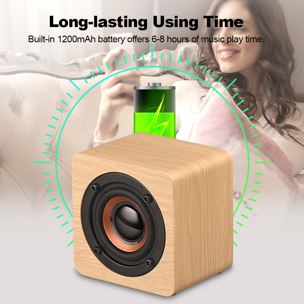 Mini Bluetooth Speaker USB Rechargeable Wooden Wireless Portable Bass - Apricot