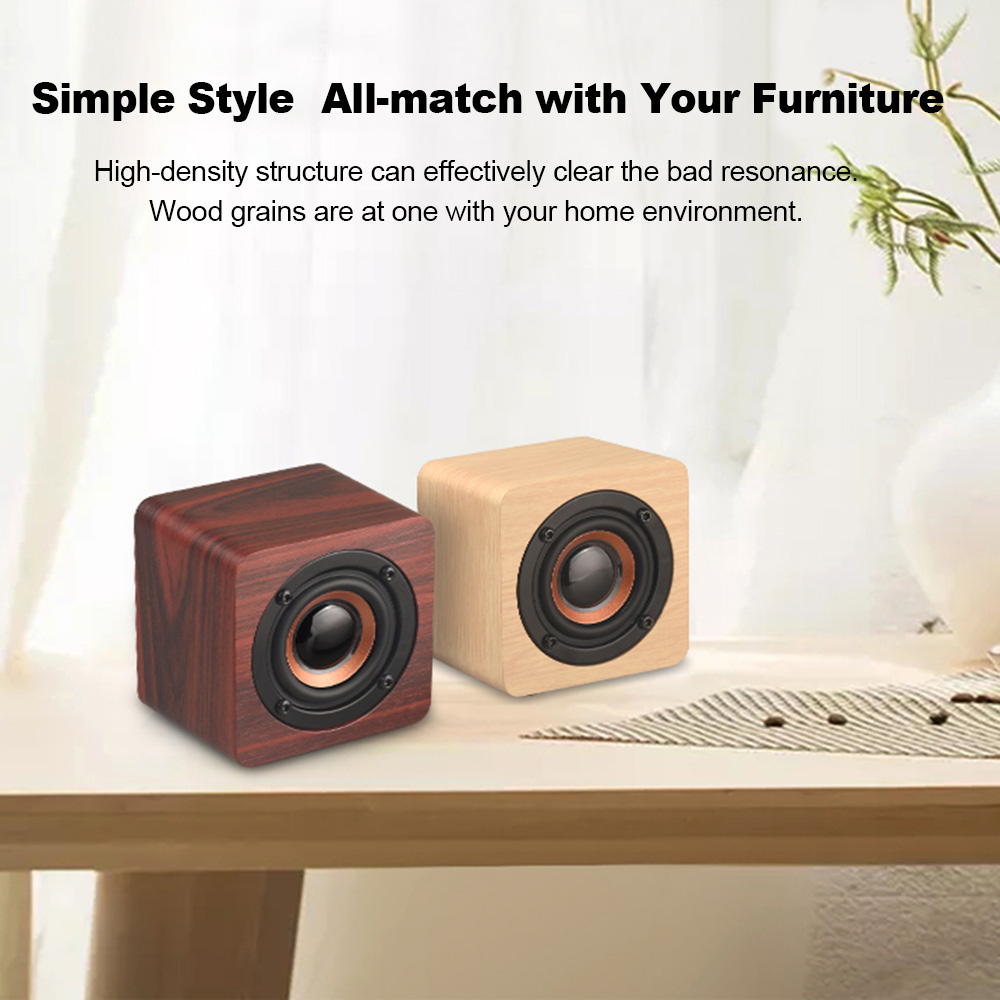 Mini Bluetooth Speaker USB Rechargeable Wooden Wireless Portable Bass - Apricot