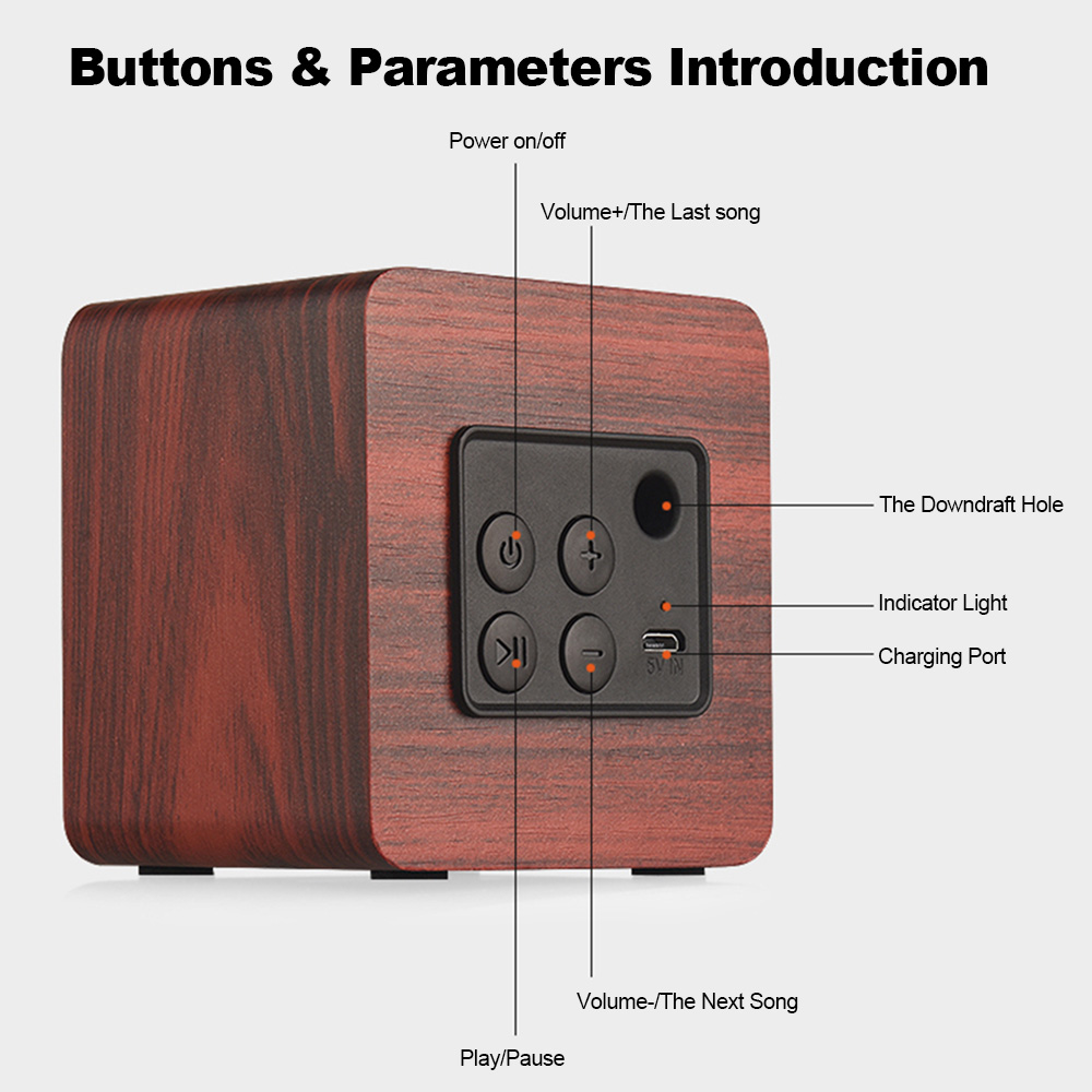 Mini Bluetooth Speaker USB Rechargeable Wooden Wireless Portable Bass - Apricot