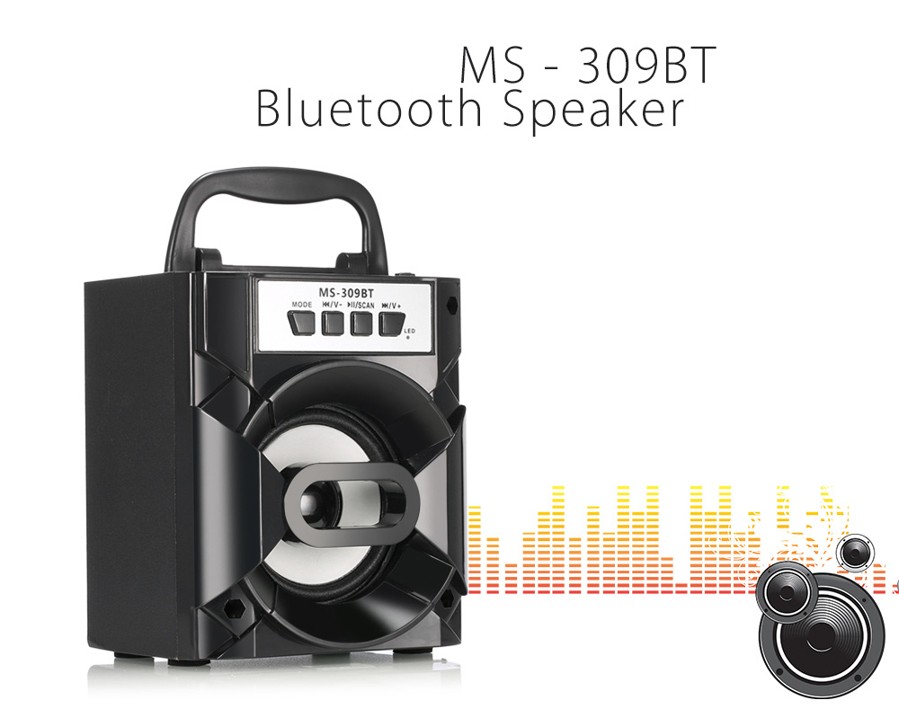 MS - 309BT Bluetooth Portable Speaker with LED Lights 3 inch Driver Unit- Black