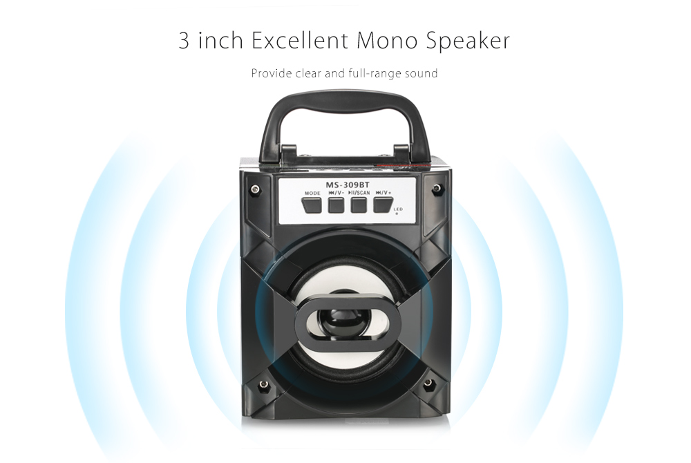 MS - 309BT Bluetooth Portable Speaker with LED Lights 3 inch Driver Unit- Black