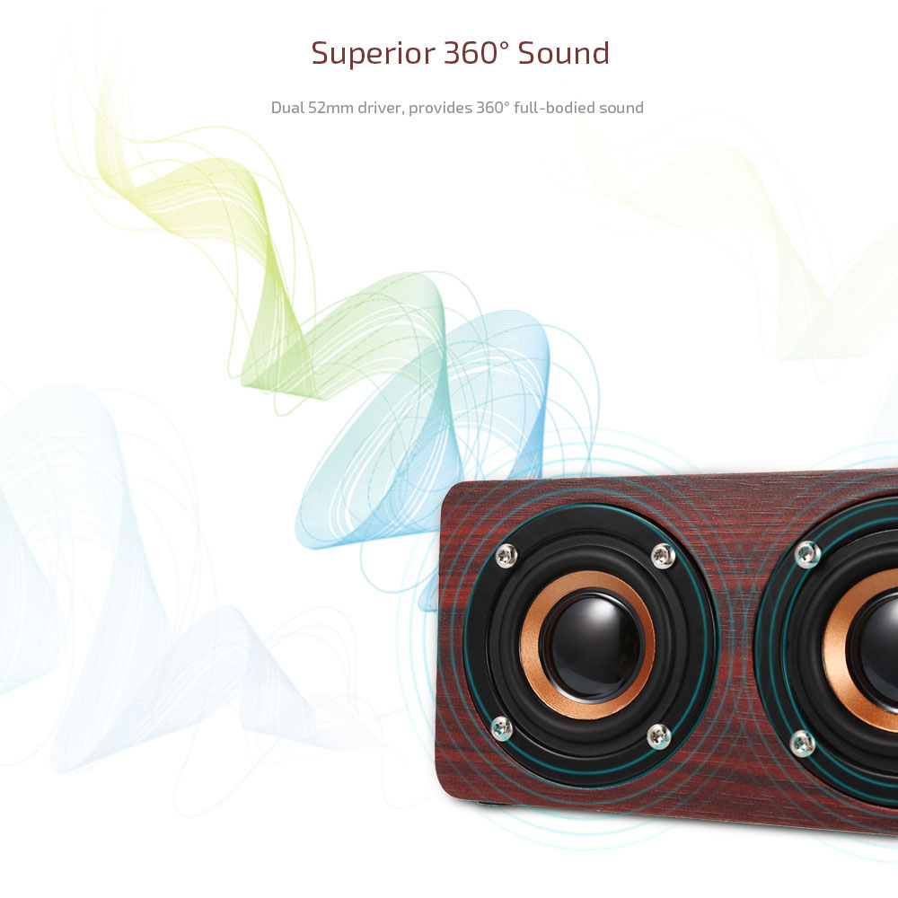 W5 Bluetooth Speaker Portable Wireless Player Wooden Design- Wood