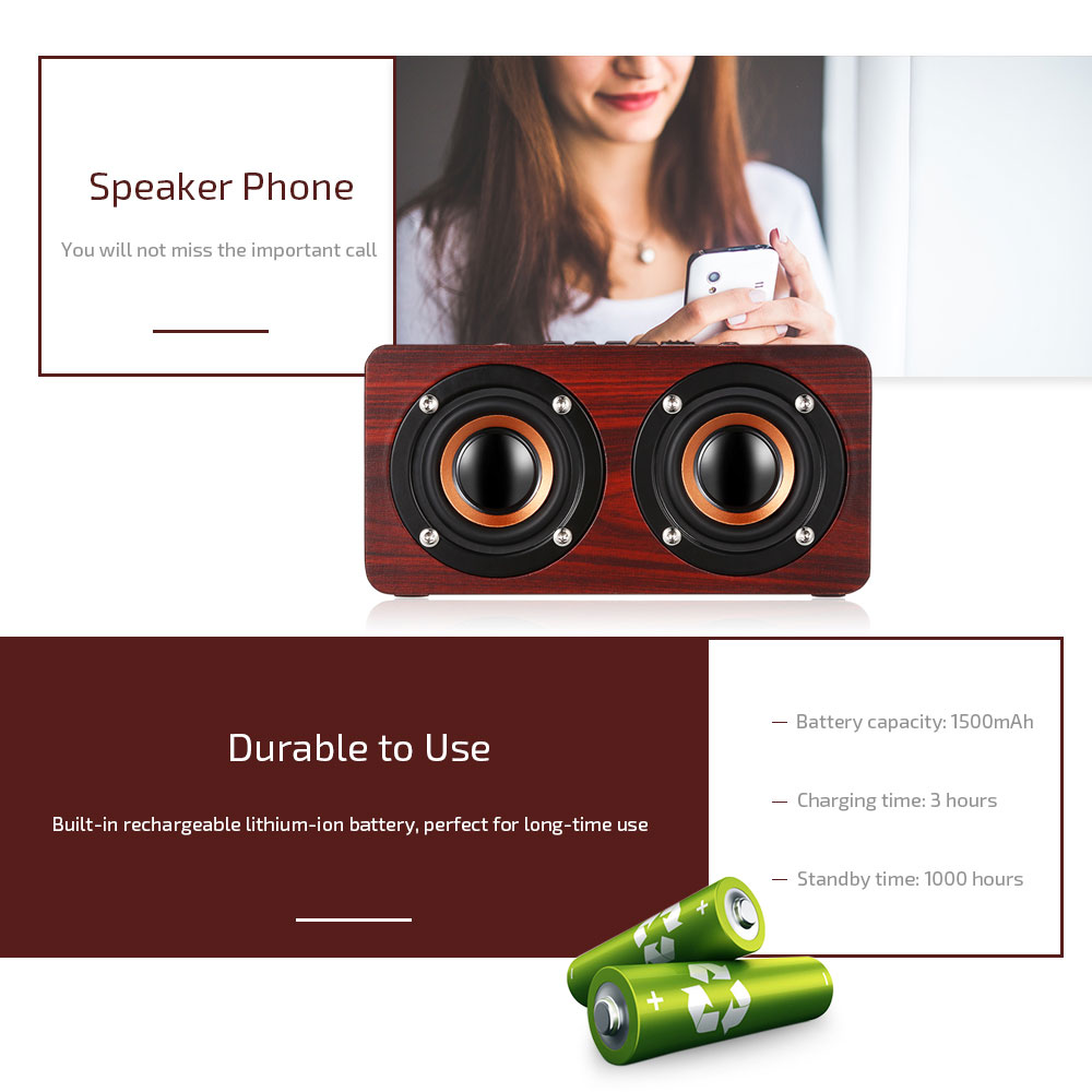 W5 Bluetooth Speaker Portable Wireless Player Wooden Design- Wood