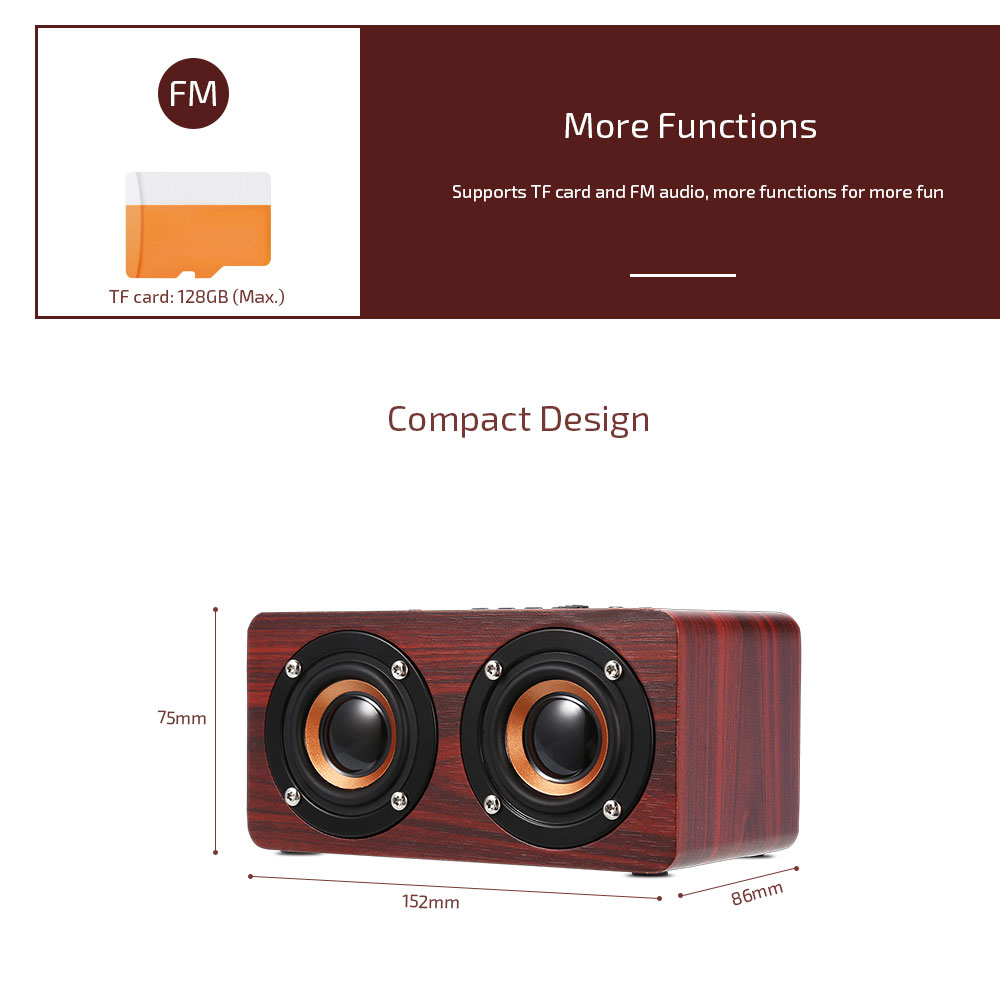 W5 Bluetooth Speaker Portable Wireless Player Wooden Design- Wood