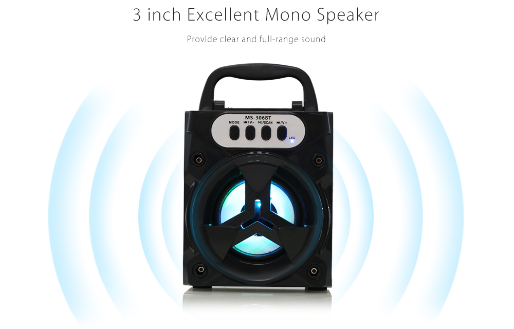 MS - 306BT Bluetooth Portable Speaker with LED Lights 3 inch Driver Unit- Black