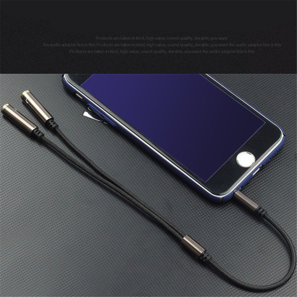 Stereo Earphones Splitter Cable  Aux Extension Cord for Smartphones Tablets Media Players- Mocha